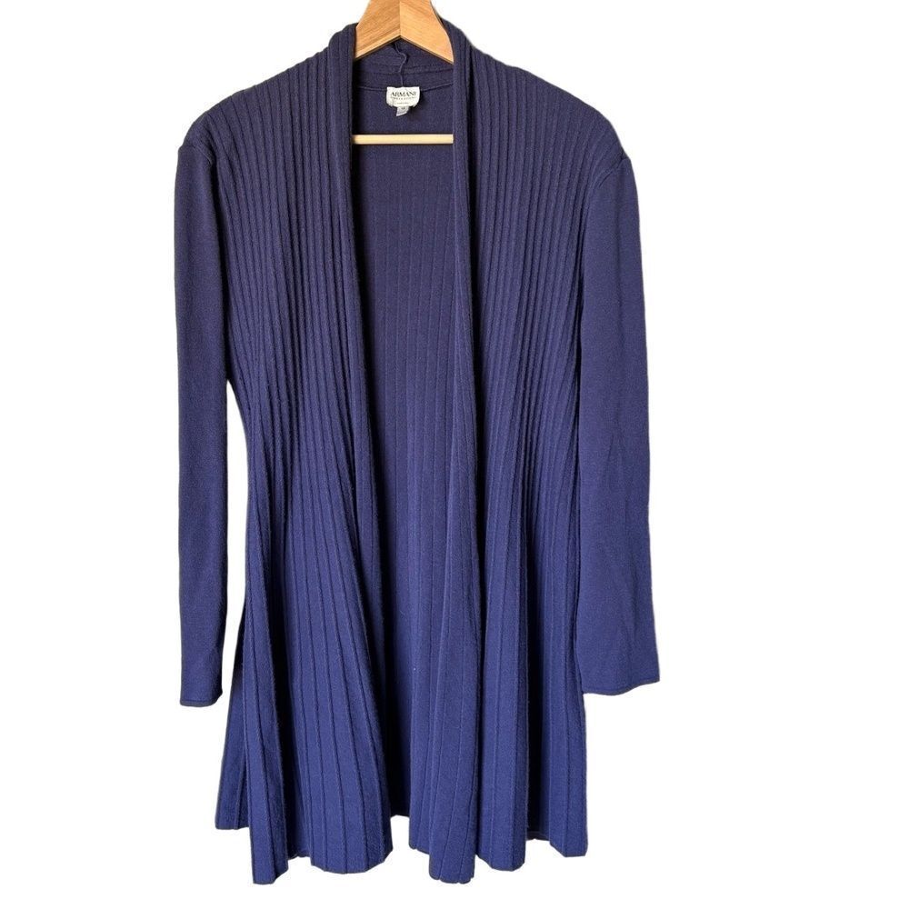 Armani Collezioni Cardigan Size 10 Purple Open Front Ribbed Knit Luxe Italy